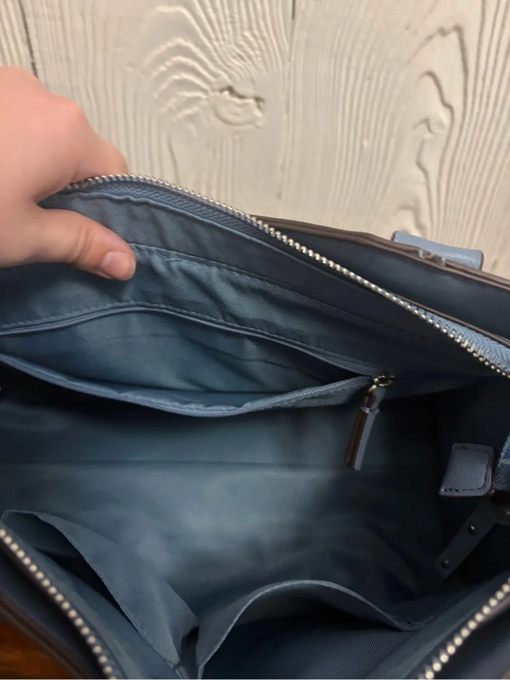 FRYE AND CO. Steel Blue Faux Leather Satchel Crossbody Bag